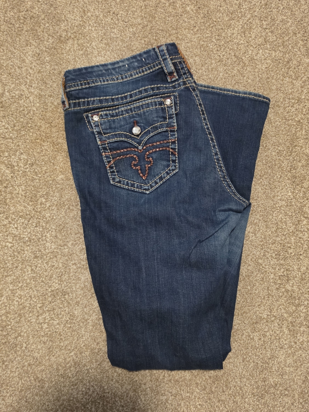 Rock Revival Dark Blue Bootcut Jeans with Embroidered Back Pocket